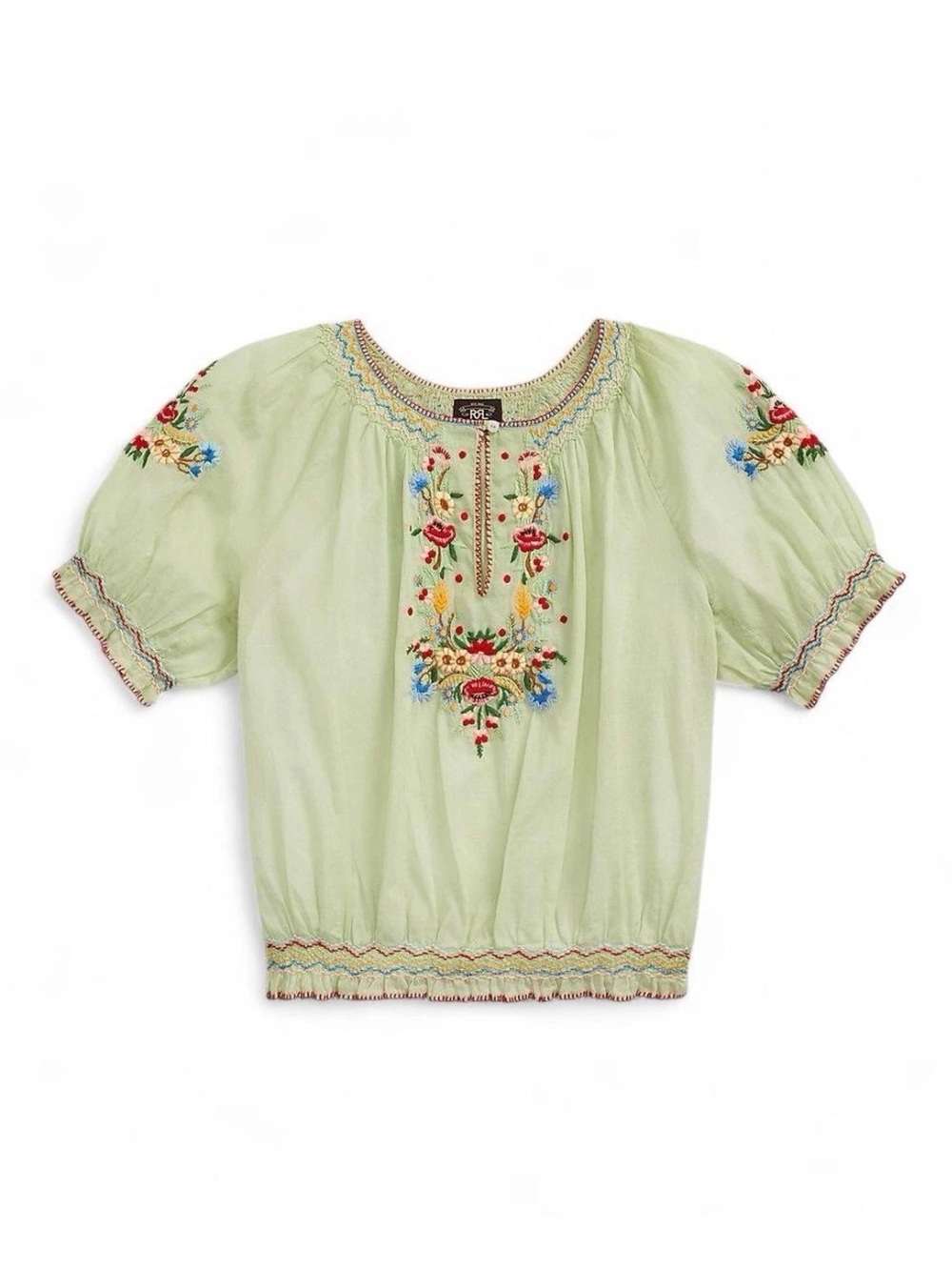 RRL Embroidered Cotton Voile Peasant Blouse